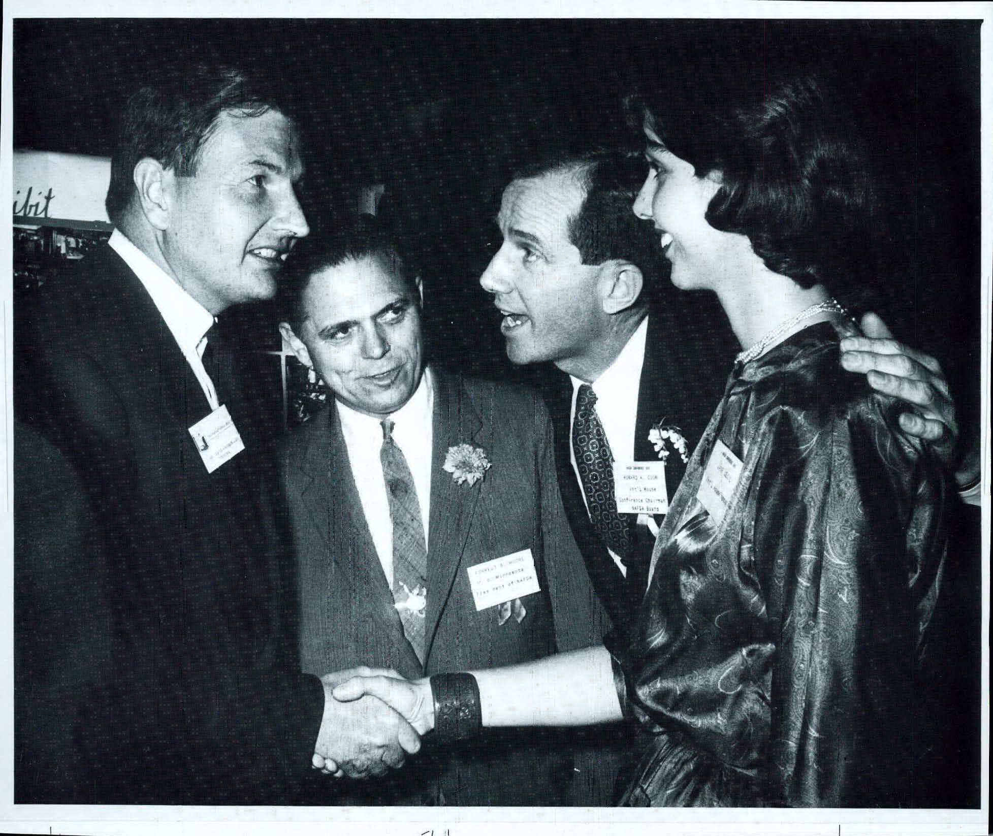 NAFSA members David Rockefeller, Forrest Moore, Howard Cole, and “Jane Doe” gather at the 11th annual conference in New York City in 1959.